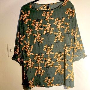 EMERY ROSE pretty Tunic cotton floral 3/4 sleeve top •Size M